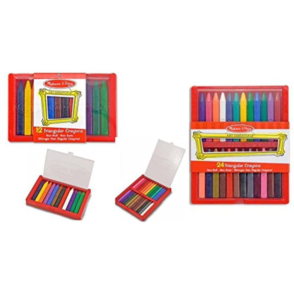 Melissa and Doug Trianguar Crayons 12 Color and 24 Color Triangular Crayon Set / for Age 3+ Non-Toxic