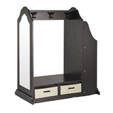 Guidecraft Dress Up Vanity  Espresso: Dramatic Play Storage Center with Mirror for Toddlers, Kids Armoire, Dresser with Fabric Storage Bins