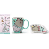 Enesco Pusheen Mermaid Mug bundle with Mermaid Tray and Meowmaid Stickers