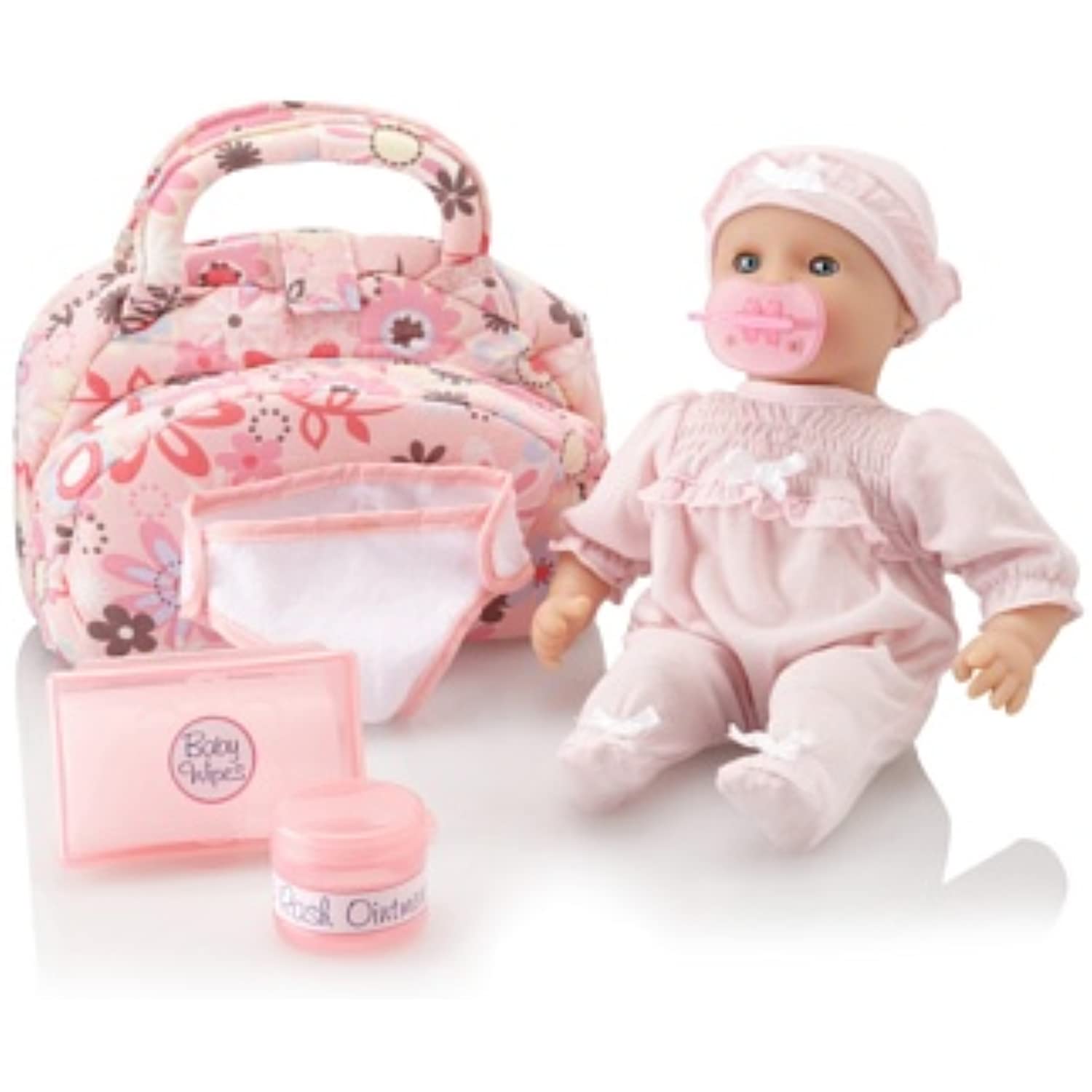 Melissa & Doug Bundle Includes 2 Items Mine to Love Jenna 12-Inch Soft Body Baby Doll with Romper and Hat Mine to Love Doll Diaper Changing Set with Bag, Wipes, Accessorie