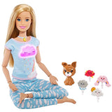 Barbie Breathe with Me Meditation Doll, Blonde, with 5 Lights & Guided Meditation Exercises, Puppy and 4 Emoji Accessories, Gift for Kids 3 to 8 Years Old