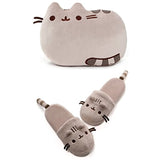 GUND Large Pusheen 2 Sided Pillow Bundle with Classic Pusheen Slippers