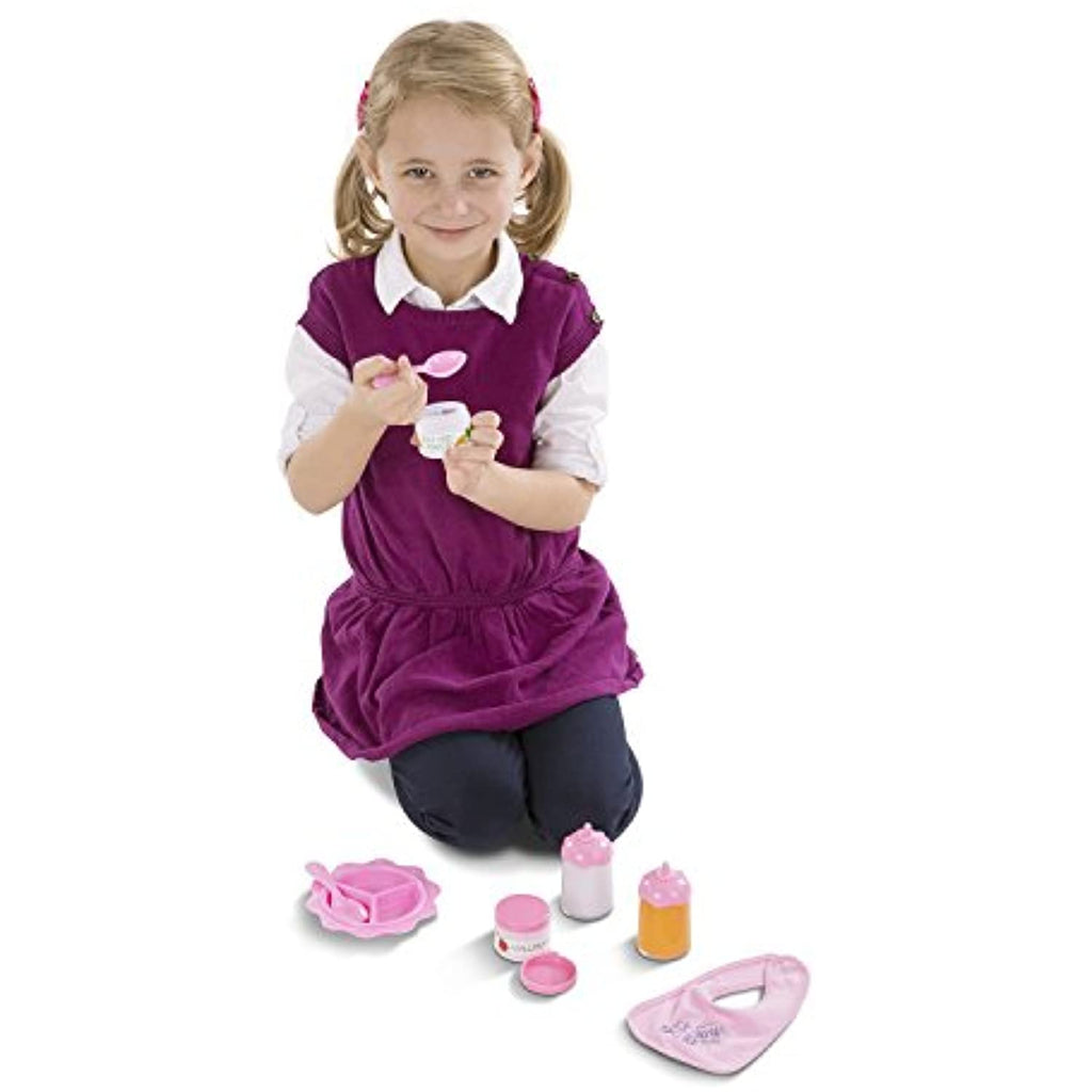 Melissa & Doug Time to Eat 8-Piece Feeding Set: Mine to Love Doll Accessory Series + 1 Free Pair of Baby Socks Bundle (48880)