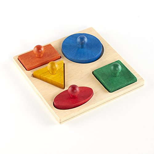 Guidecraft Geometric Colorful Puzzle Board - 5 Shapes: Kids Early Learning Educational and Development Toy