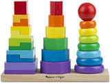 Melissa & Doug Geometric Stacker Toddler Toy (Developmental Toys, Rings, Octagons, and Rectangles, 25 Colorful Wooden Pieces, Great Gift for Girls and Boys - Best for 2, 3, and 4 Year Olds)