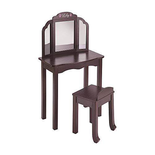 Guidecraft White Expressions Wooden Vanity Table and Stool Set with 3 Mirrors: Kids Room Furniture