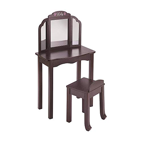 Guidecraft Espresso - Dark Cherry Expressions Wooden Vanity Table and Stool Set with 3 Mirrors: Kids Room Furniture