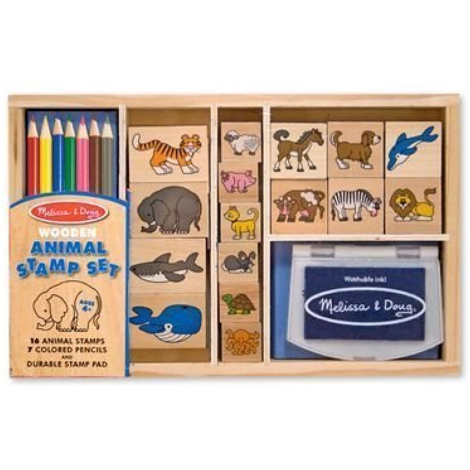Melissa & Doug Animal: Wooden Stamp Set & 1 Scratch Art Mini-Pad Bundle (03798)
