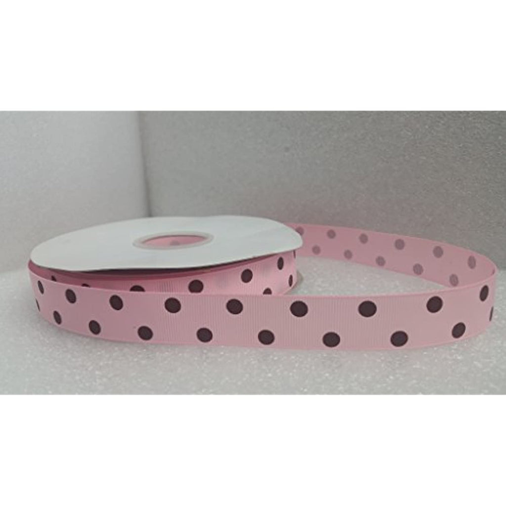 Polyester Grosgrain Ribbon for Decorations, Hairbows & Gift Wrap by Yame Home (7/8-in by 5-yds, Pearl Pink - Polka Dot)