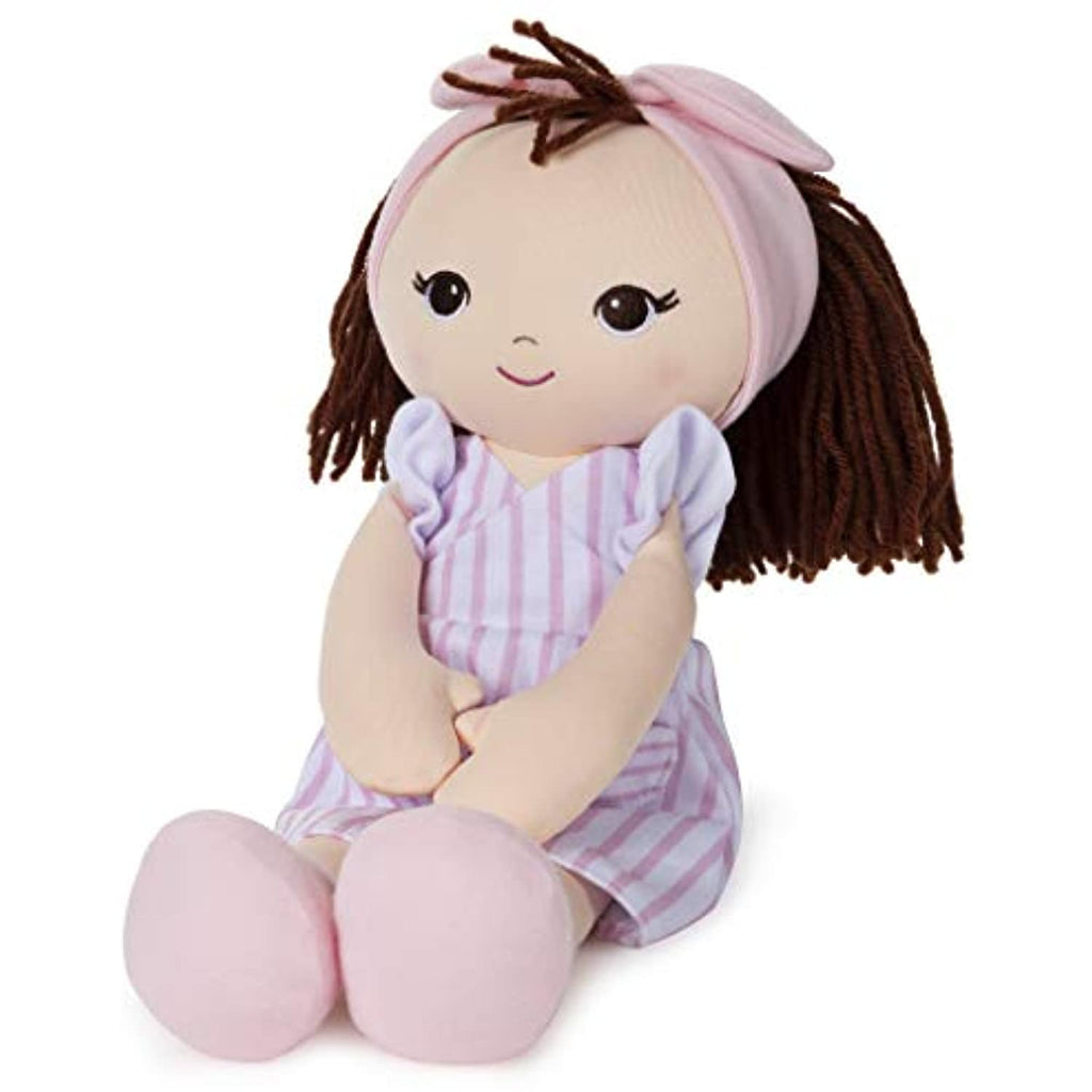 GUND Baby Toddler Doll Plush Brunette, Pink Striped Dress, 8"