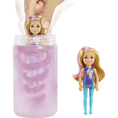 Barbie Chelsea Color Reveal Doll with 6 Surprises: 4 Bags Contain Skirt or Pants, Shoes, Tiara & Balloon Accessory; Water Reveals Confetti-Print Doll’s Look & Color Change on Hair