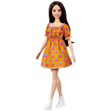 Barbie Fashionistas Doll #160 with Brunette Hair Polka Dot Off-The-Shoulder Dress, Toy for Kids 3 to 8 Years Old