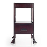 Guidecraft Contemporary Kitchen Helper Stool - Espresso: Adjustable Height, Folding Safety Step Stool Tower for Children, Little Kids Kitchen Furniture