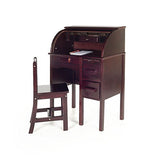 Guidecraft Jr. Roll-Top Study Desk and Chair Set Espresso - Dark Cherry Storage Shelf, Kids Furniture