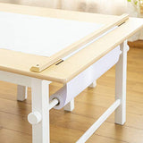 Guidecraft Arts and Crafts Center: Kids Activity Table and Drawing Desk with Stools, Storage Bins, Paper Roller and Paint Cups - Children's Wooden Learning Furniture