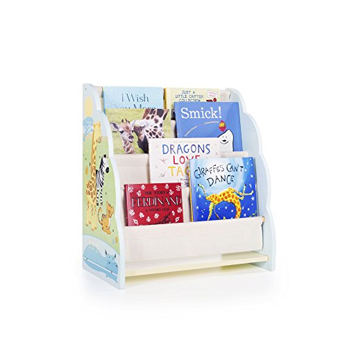 Guidecraft Wood Hand-painted Savanna Smiles Book Display - Themed Sling Bookshelf, Kids Book Rack