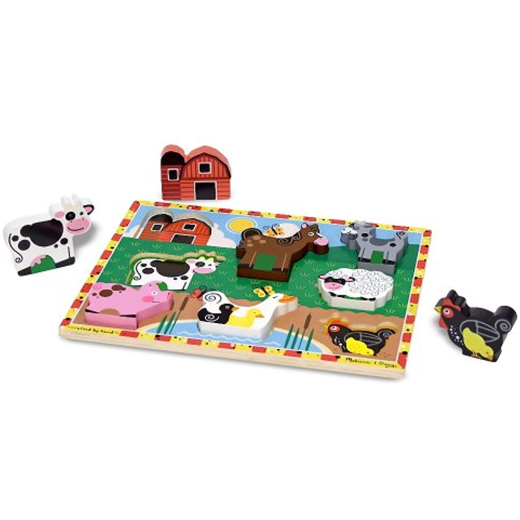 Melissa & Doug Farm Themed Chunky Puzzle + Free Scratch Art Mini-Pad Bundle [37235]