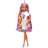 Barbie Fantasy Hair Doll, Brunette, with 2 Decorated Crowns, 2 Tops & Accessories for Mermaid and Unicorn Looks, Plus Hairstyling Pieces, for Kids 3 to 7 Years Old, Multi, Model:GHN05