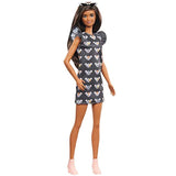 Barbie Fashionistas Doll with Long Brunette Hair Wearing Mouse-Print Dress, Pink Booties & Sunglasses, Toy for Kids 3 to 8 Years Old