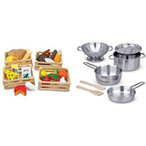 Melissa & Doug Food Groups With Stainless Steel Pots and Pans Pretend Play Kitchen and Food Set for Kids