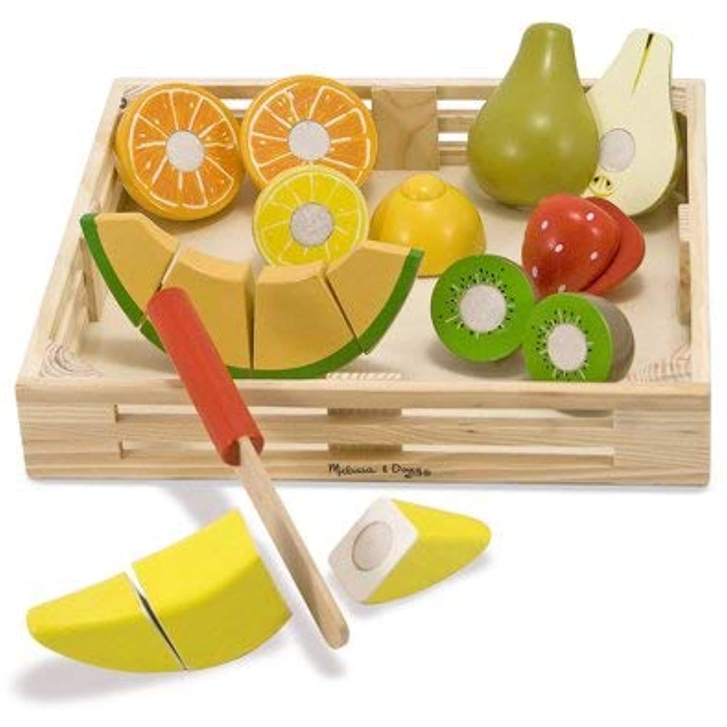 Cutting Fruit Set (18pcs): Wooden Play Food Set & 1 Melissa & Doug Scratch Art Mini-Pad Bundle (40211)