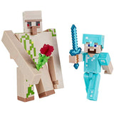 Minecraft 2-Pack Iron Golem & Steve 3.25" Scale Video Game Authentic Action Figure with Accessory and Craft-a-Block