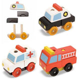 Melissa & Doug Car Carrier Plus Stacking Construction and Emergency Vehicles Bundle
