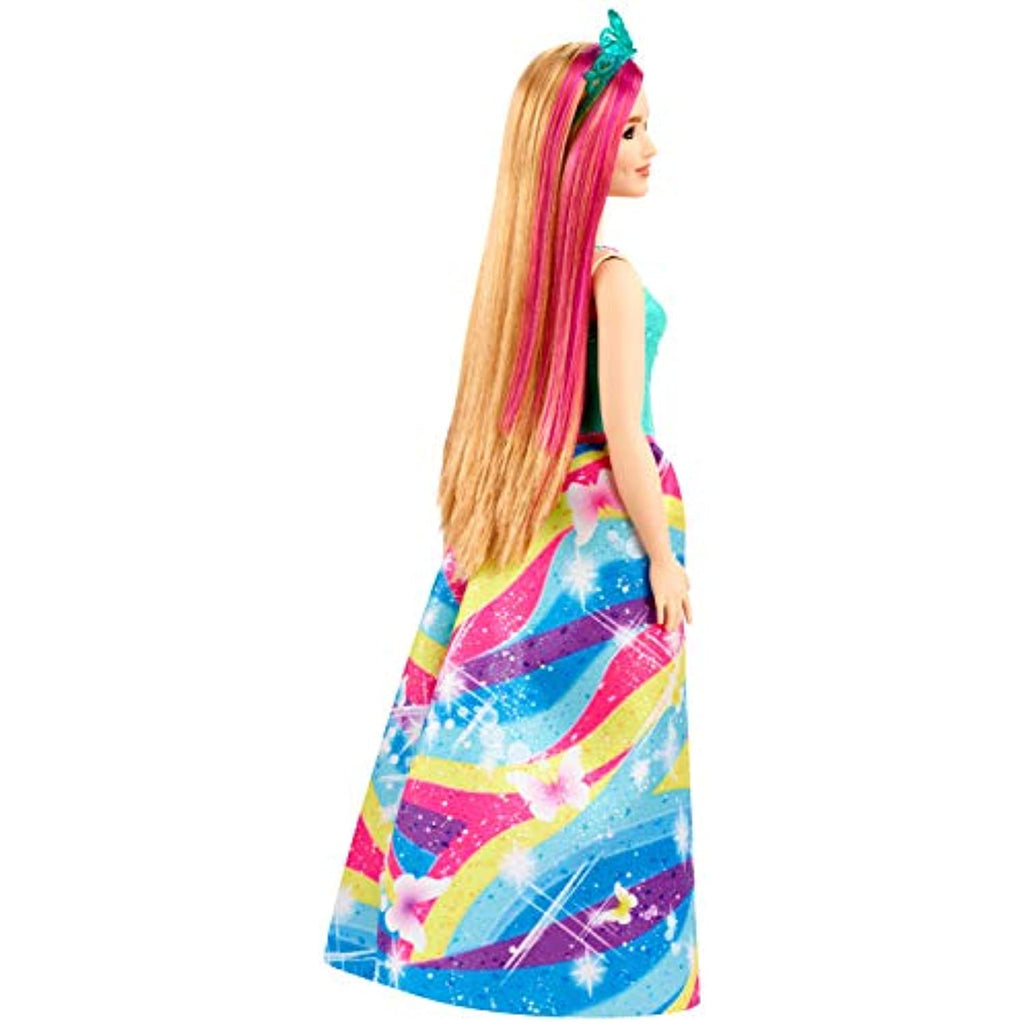 Barbie Dreamtopia Princess Doll, 12-Inch, Curvy, Blonde with Pink Hairstreak Wearing Rainbow Skirt and Tiara, for 3 to 7 Year Olds