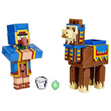 Minecraft 2-Pack Wandering Trader & Llama 3.25" Scale Video Game Authentic Action Figure with Accessory and Craft-a-Block