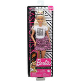 Barbie Fashionistas Doll with Long White Blonde Hair Wearing Graphic T-Shirt, Pink Animal-Print Skirt, Translucent Black Shoes & Sunglasses, Toy for Kids 3 to 8 Years Old