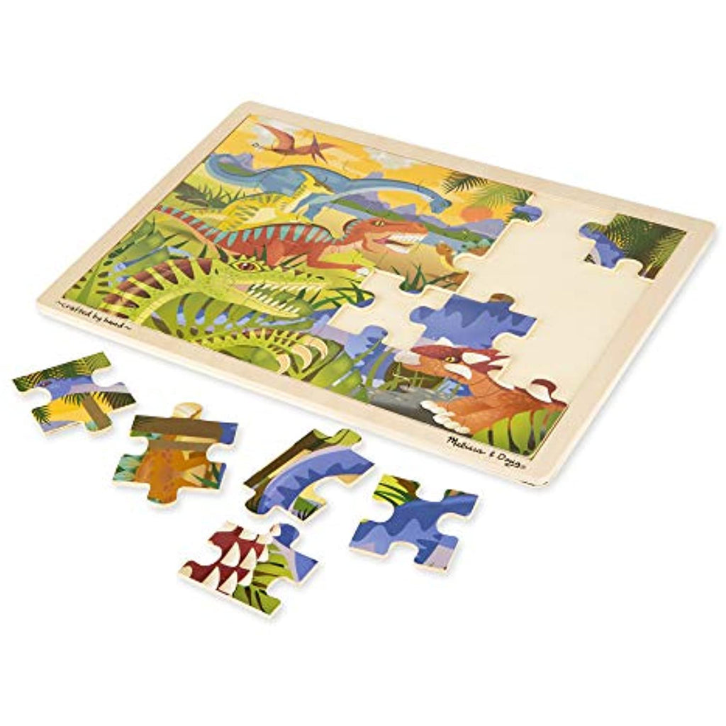 Melissa & Doug 24 Piece Wooden Jigsaw Puzzle Dinosaur, Safari & Ocean Puzzle (3 Pack)