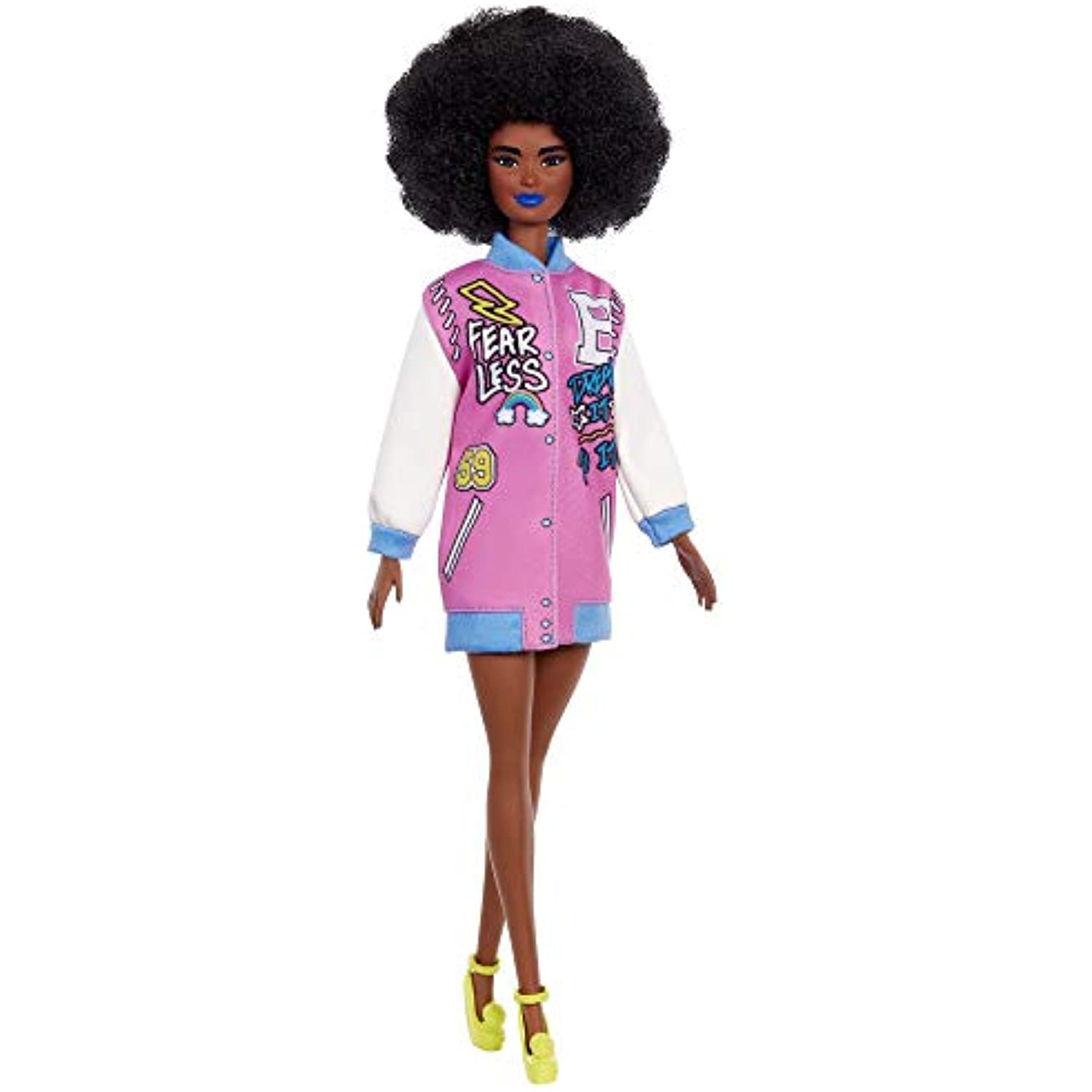 Barbie Fashionistas Doll #156 with Curly Brunette Hair and Letterman Jacket, Toy for Kids 3 to 8 Years Old