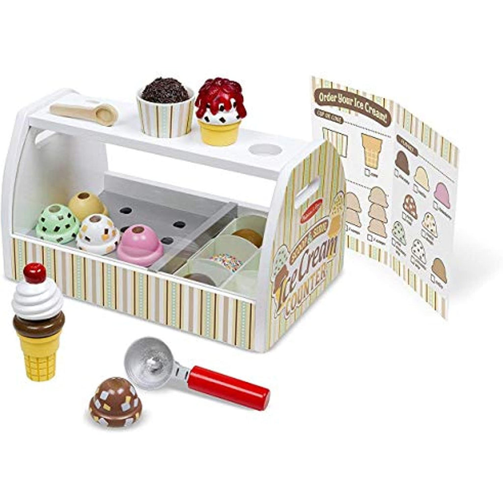 Melissa & Doug Scoop & Serve Ice Cream Counter: Wooden Play Food Set + Free Scratch Art Mini-Pad Bundle (92869)