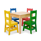 Melissa & Doug Kids Furniture Wooden Table & 4 Chairs - Primary (Natural Table, Yellow, Blue, Red, Green Chairs)