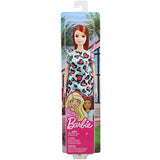 Barbie Doll, Red Hair, Wearing Yellow and Purple Heart-Print Dress and Platform Sneakers, for 3 to 7 Year Olds, Model:GHW48