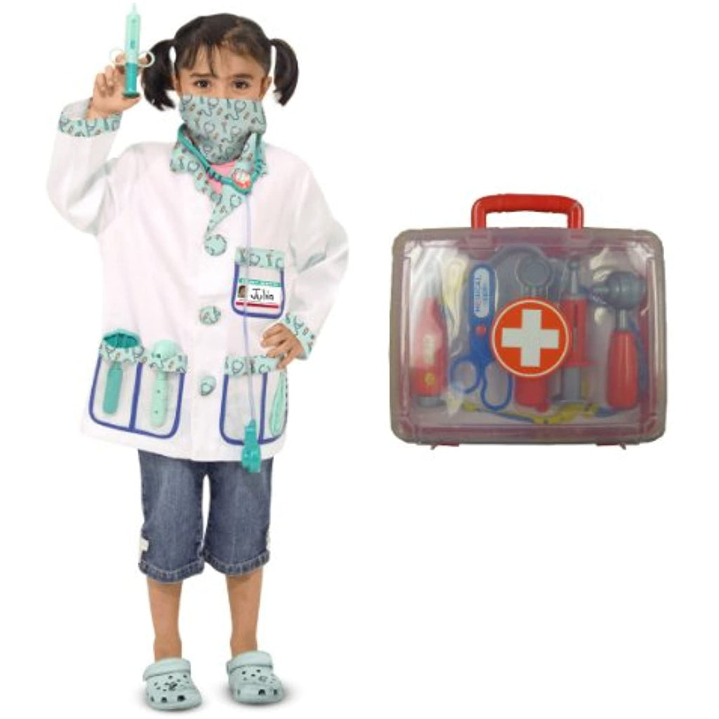 Melissa & Doug Doctor Costume Deluxe Role Play Set with Medical Play Set Bundle