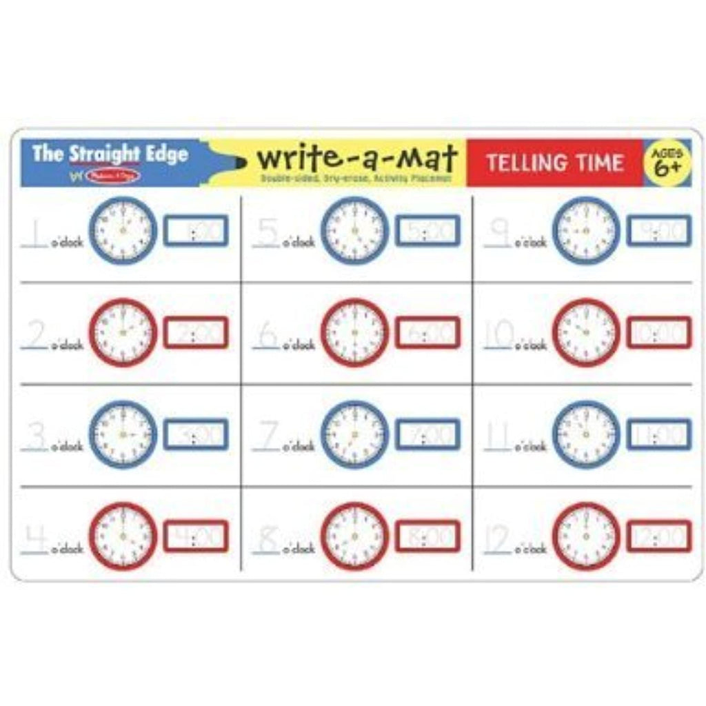 Melissa & Doug Telling Time Learning Place Mat with Wipe-Off Crayons