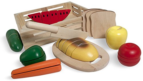 Melissa & Doug Cutting Food Set: Wooden Play Food Set + Free Scratch Art Mini-Pad Bundle