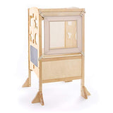 Guidecraft Classic Kitchen Helper Stool - Natural: Adjustable Height, Folding Step Stool for Little Kids, Toddler Safety Cooking Tower with Write-on Wipe-Off Message Boards. Learning Furniture
