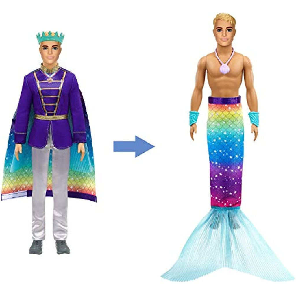 Barbie Dreamtopia 2-in-1 Ken Doll (Blonde, 12-in) with Prince to Merman Fashion Transformation, with 2 Looks and Accessories, for 3 to 7 Year Olds