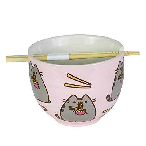 Enesco Pusheen by Our Name is Mud Ramen Bowl and Chopsticks Set, 4", Pink