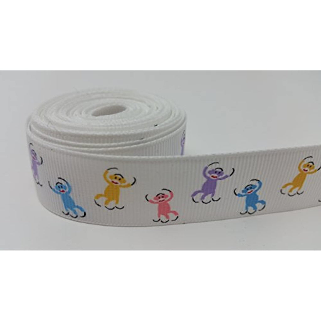 Polyester Grosgrain Ribbon for Decorations, Hairbows & Gift Wrap by Yame Home (7/8-in by 5-yds, 00109208 - pastel monkey assortment w/white background)