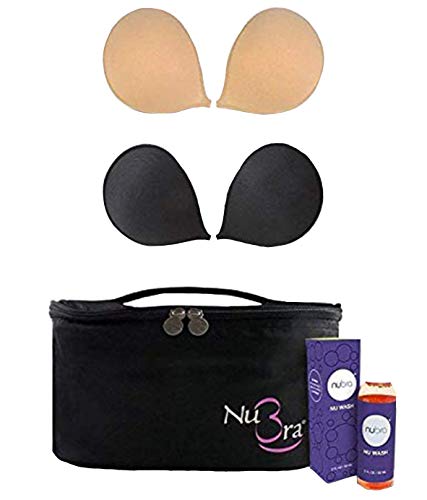 NuBra Travel Pack TPC - 2 Nubra Feather Lite F700 (1 Nude & 1 Black) and Cleanser in a Toiletry Bag, Cup E