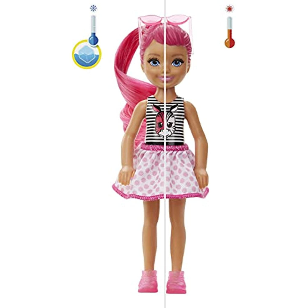Barbie Color Reveal Chelsea Doll with 6 Surprises: 4 Mystery Bags Contain Surprise Hair Piece, Skirt, Shoes & Accessory; Water Reveals Doll’s Look & Color Change on Bodice [Styles May Vary]