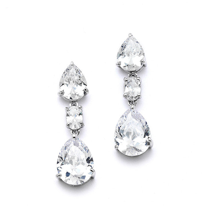 Shimmering Double Pear CZ Bridal or Bridesmaids Earrings 4200E