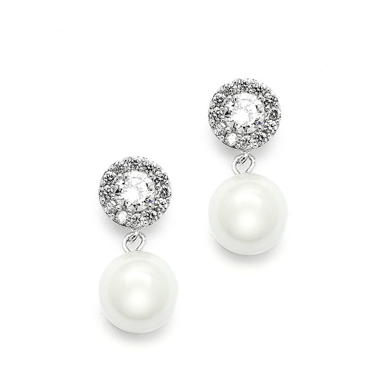 Framed CZ Bridal Earrings with 10mm Soft Cream Pearl Drop 4202E