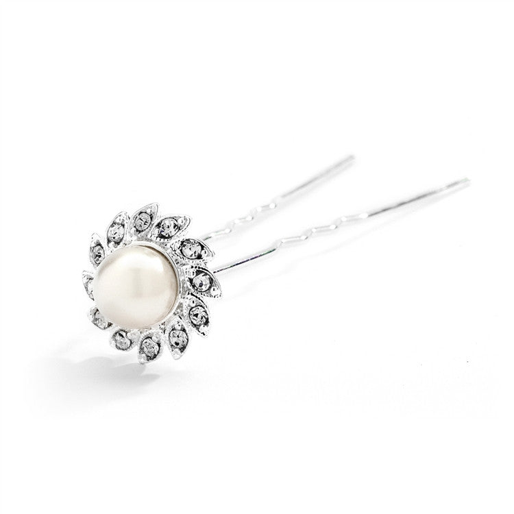 Popular Crystal & Soft Creme Pearl Flower Bridal Hair Stick
