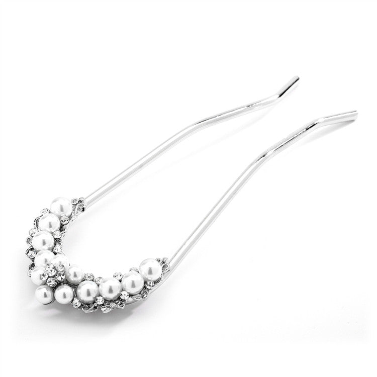 Curved Chignon Wedding Hair Stick Pin with Pearls & Crystals
