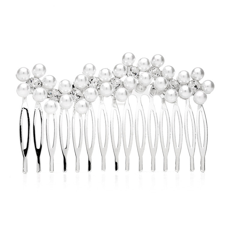 Elegant Pearl & Crystal Wedding Comb with Graceful Wave 4223HC