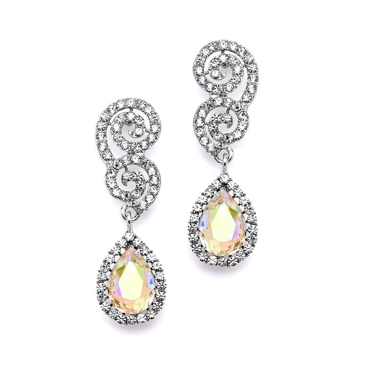 Best Selling Crystal Scroll Wedding or Prom Earrings with AB Teardrop 4230E-AB